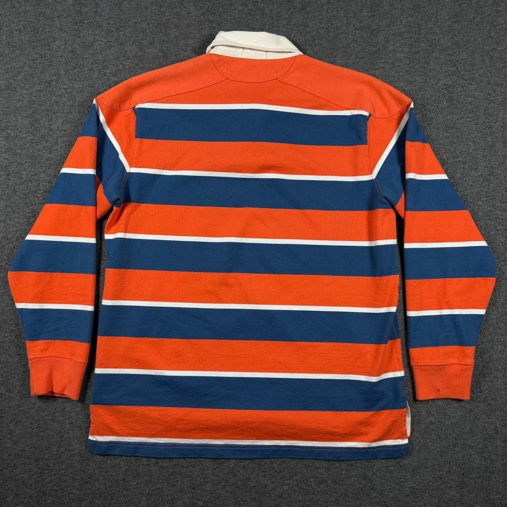 VTG Ralph Lauren Polo Jeans Co Rugby Shirt Mens Large Orange Navy Stripe 90s Y2K